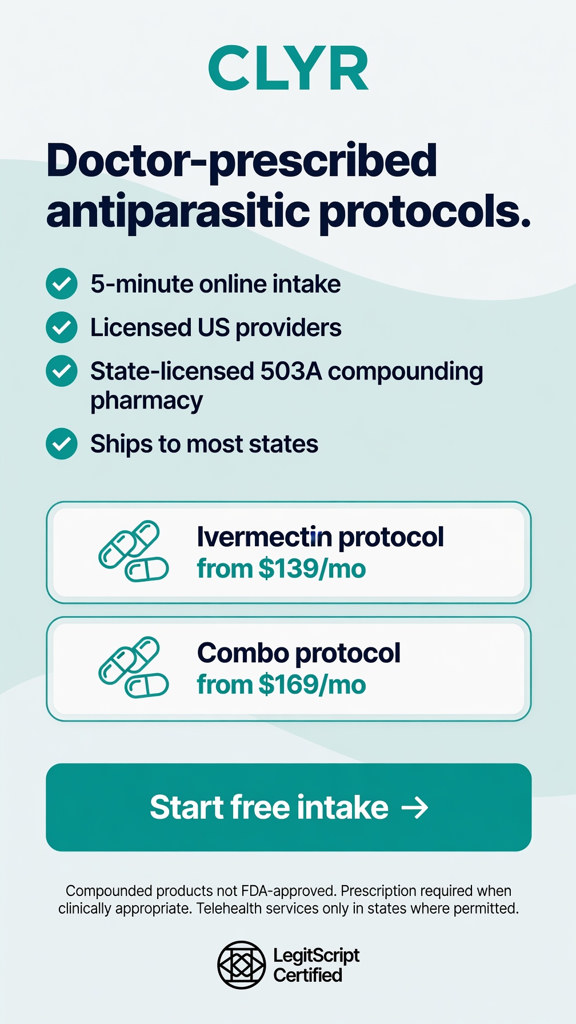 CLYR Health ivermectin protocol and combo protocol pricing from licensed US providers
