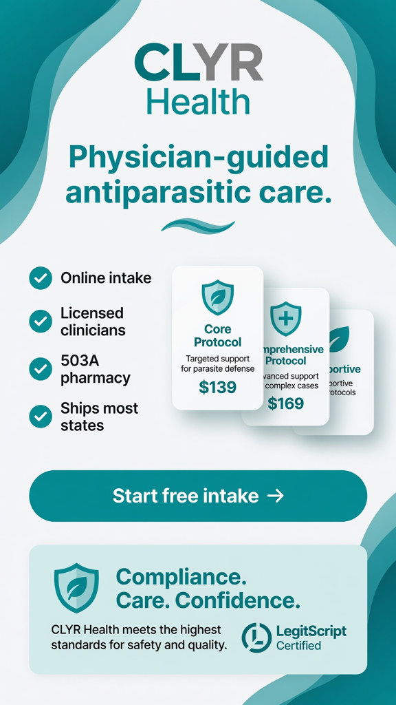 Physician guided ivermectin antiparasitic care core and comprehensive protocol CLYR